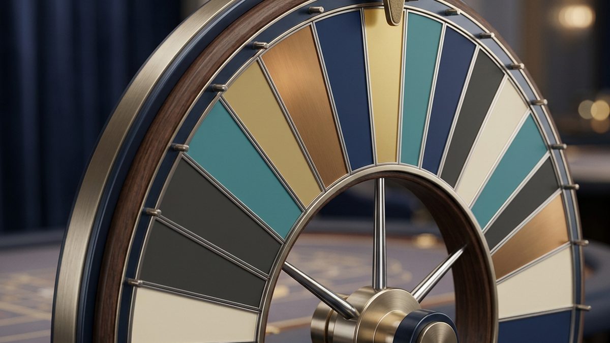 A live game show money-wheel with multiplier segments