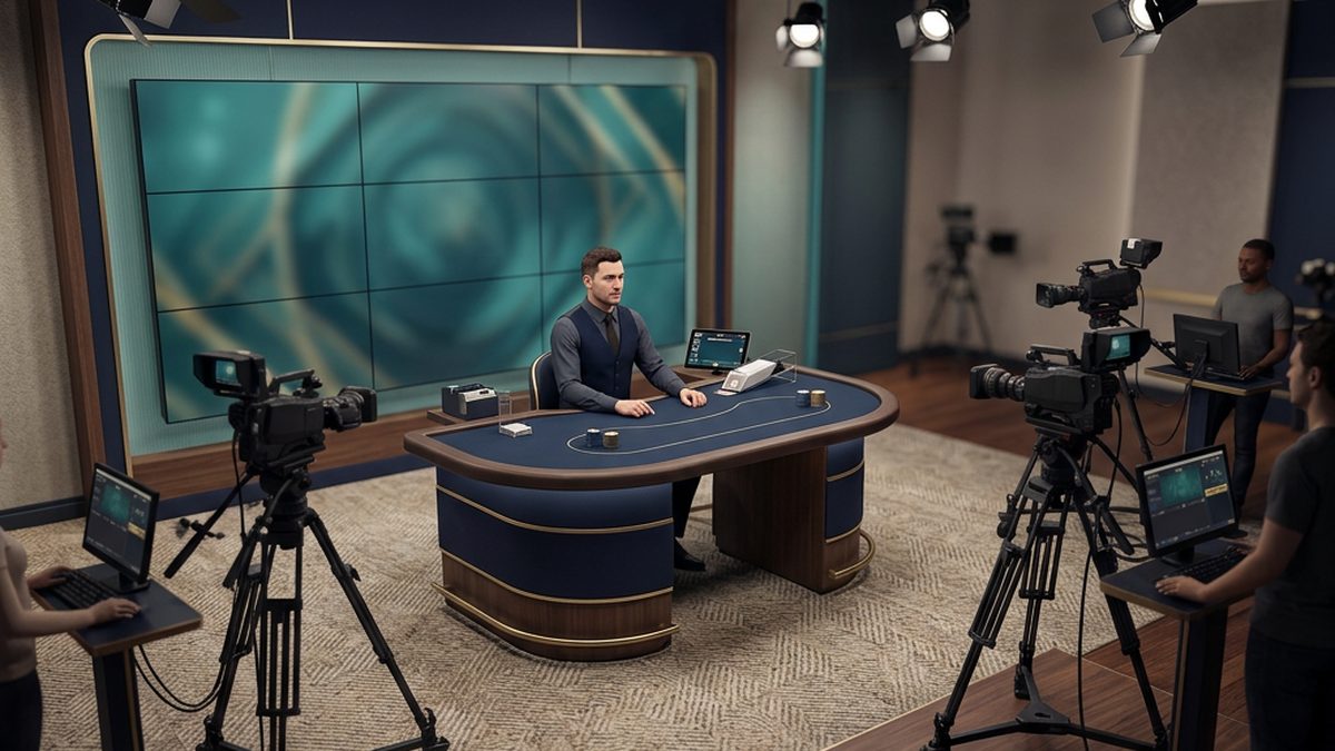 A live dealer studio with cameras and a professional croupier