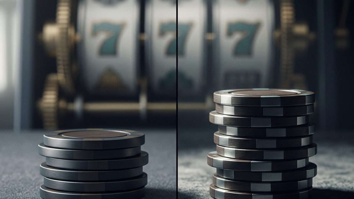 Illustration showing low versus high volatility slot payout patterns